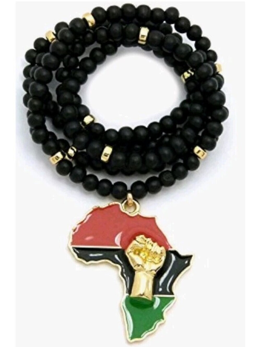 Fashion 21 Fist Power in Pan African Colored Africa Map Pendant 6mm 30 inches...